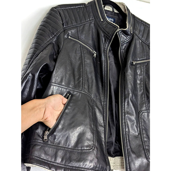 Chaps Black Faux Leather Moto Womens Jacket XL - Picture 3 of 8